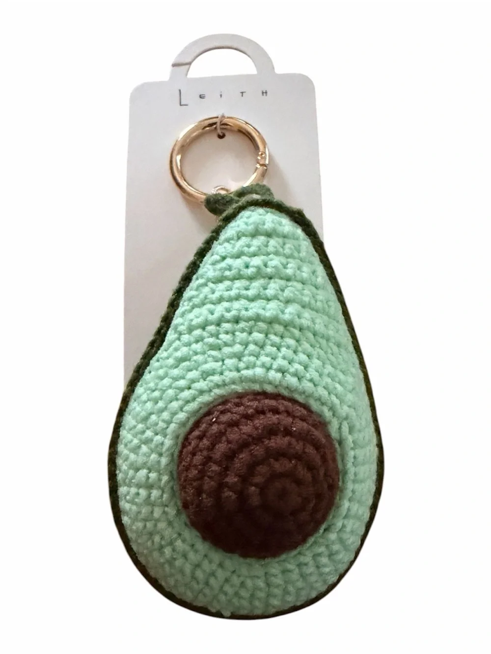 NWT Leith Mint Green Crochet Avocado Bag Charm with Brown Seed